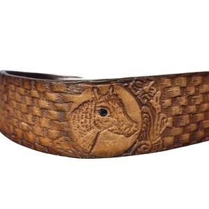 Horse embossed leather hand tooled belt 30